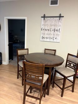 Cherry wood 4 pc counter top table and 6 chairs