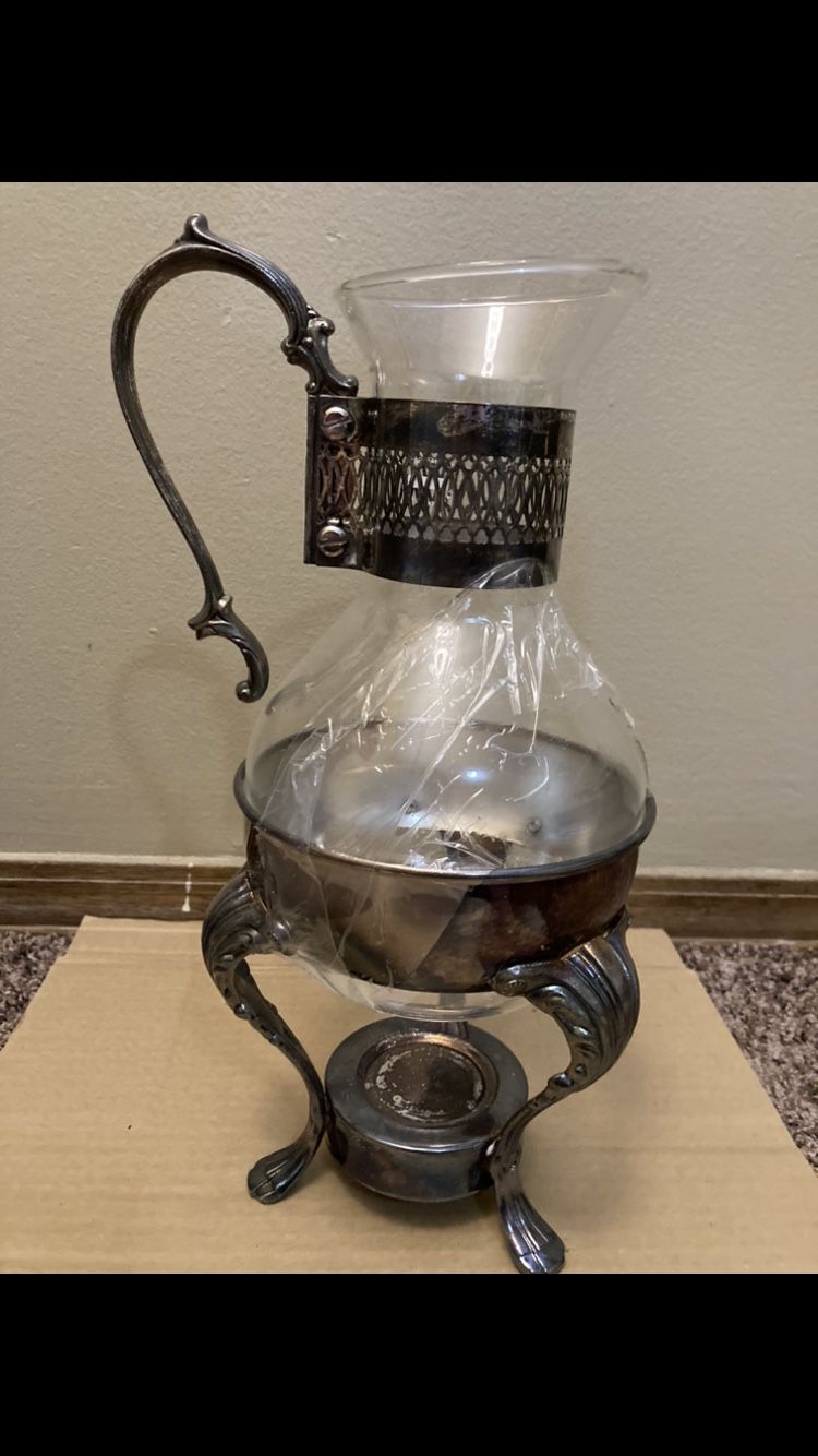 Vintage F B Rogers Silver Co. Model No. 1359E Coffee Tea Carafe w/Stand & Warmer