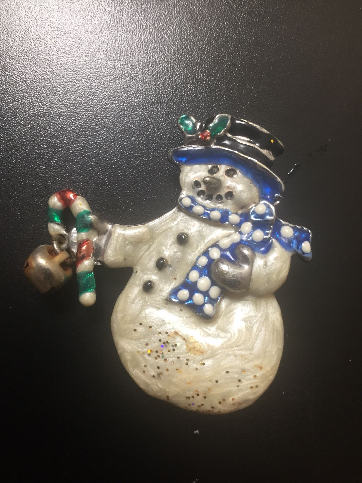 Metal Snowman Pin With Jingle Bell