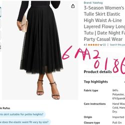 3-Season Women's Tulle Skirt Elastic High Waist A-Line Layered Flowy Long Tutu | Date Night Fall Party Casual Wear