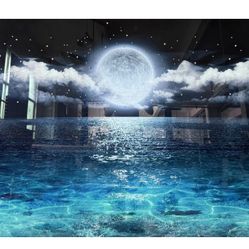 Aqua Moon Lite Glass Wall Art 60"x36"