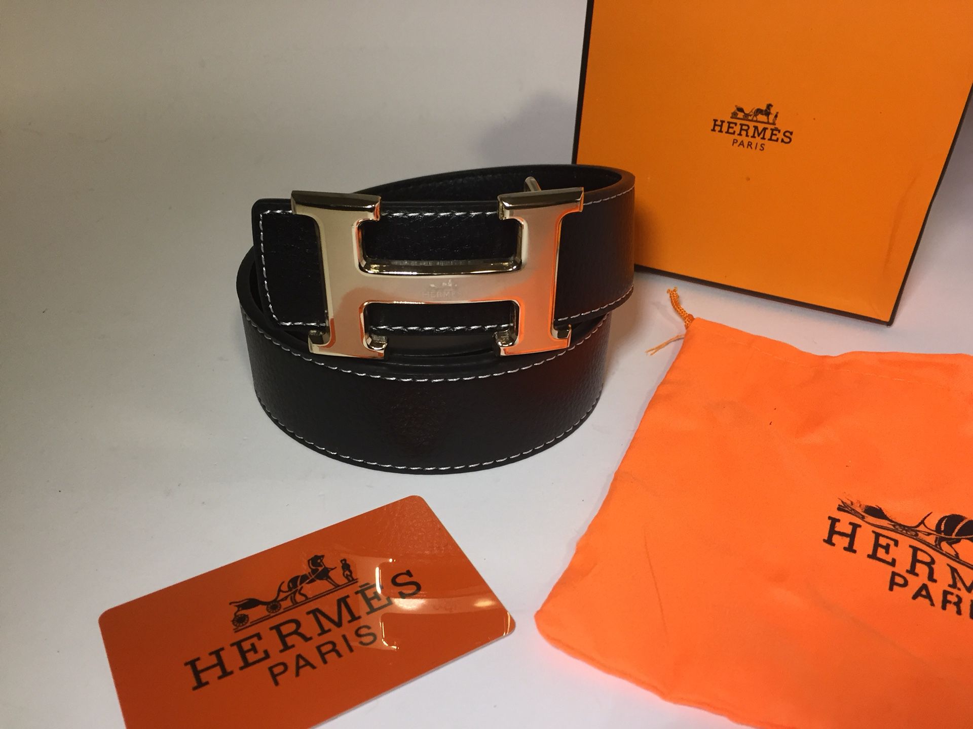Hermes Black Gold H Buckle Belt