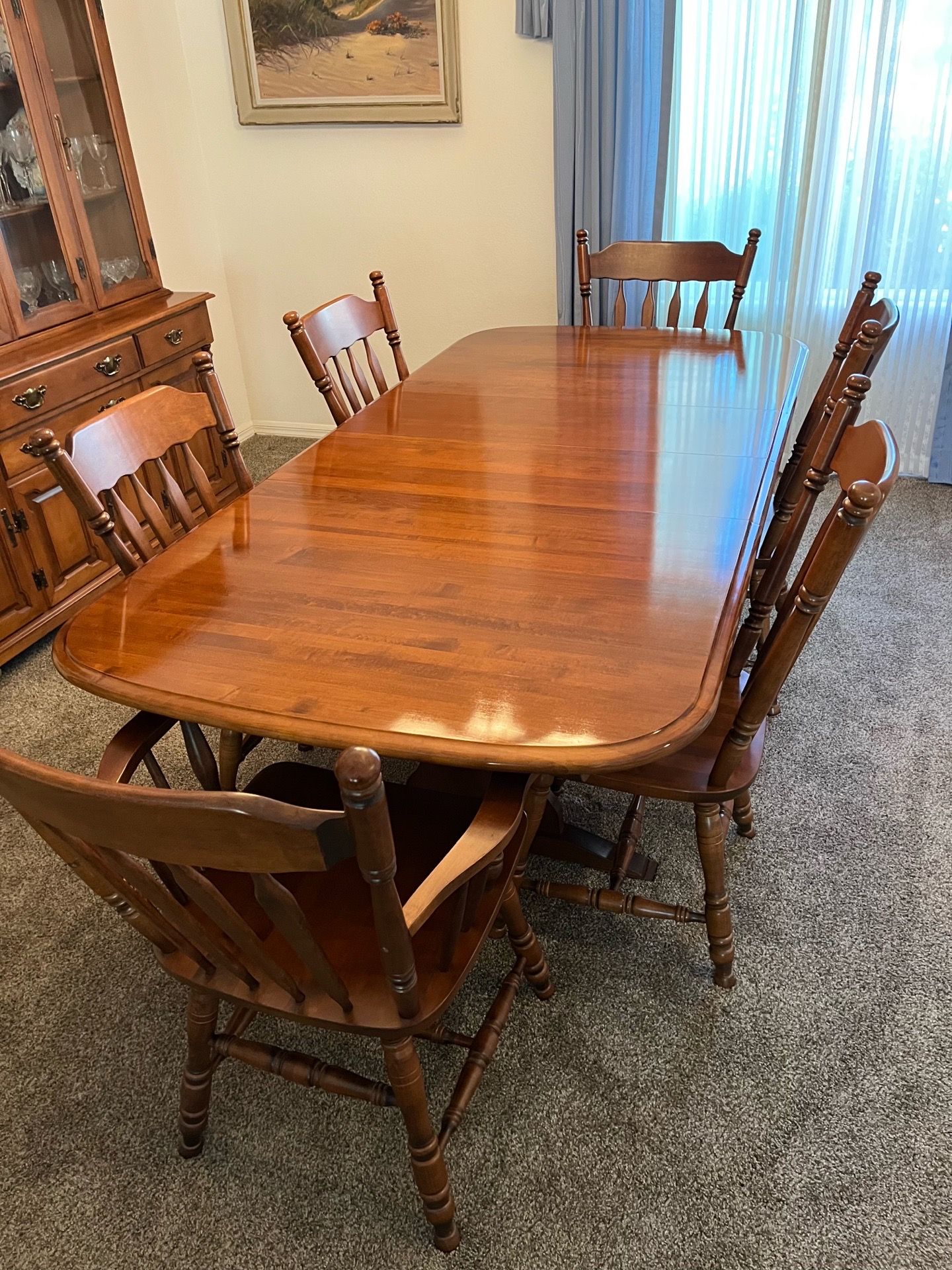 Vintage Monson Maine Colonial Style Solid Cherry Dining Table and Chairs