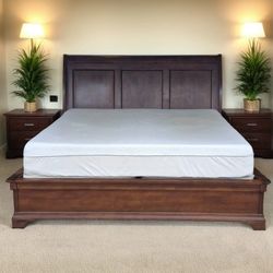 King Sleigh Bed Frame w/ Tempur-Pedic Mattress and Boxsprings