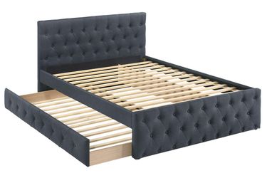 Brand new charcoal linen full over twin trundle bedframe