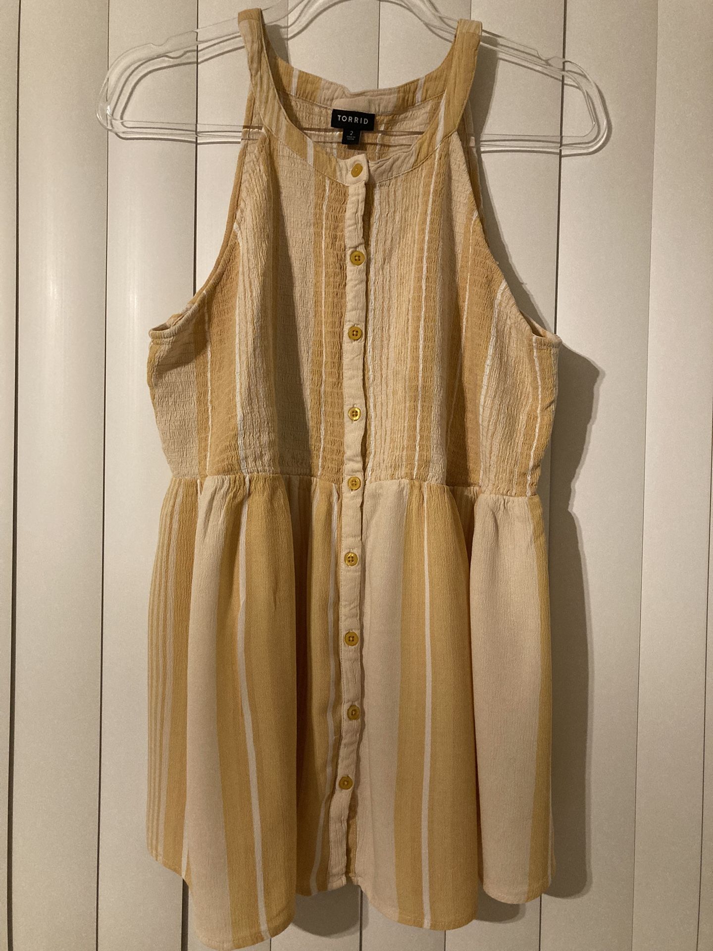 Torrid Plus Size Top 2X Stripes Orange Buttons Tunic Vacation Resort Wear Comfy