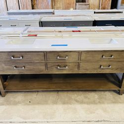 80 in W x 22 in D Grey Oak Double Bath Vanity with Carrara Marble Top $749 