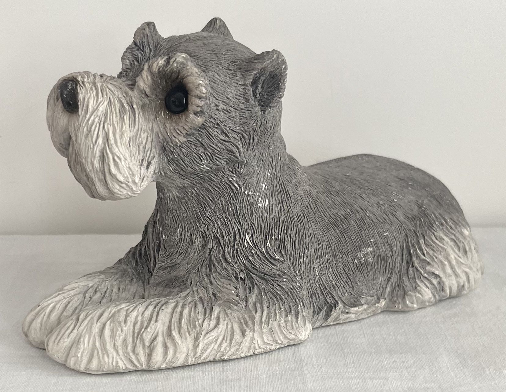 Vintage 1981 SCHNAUZER Dog 8-1/2” Sandicast Sculpture Handpainted Signed Sandra Brue