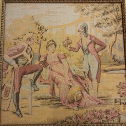 Vintage Needlepoint Victorian French British English Courting Royal Royalty Josephine Napoleon Crewel Embroidery Cross Stitch Art Framed