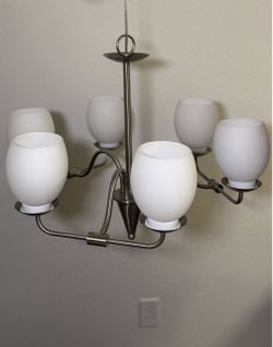 6-Light Brushed Nickel Chandelier with Frosted Shades
