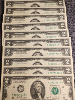 New sequential $2 bills, sold in sets of 10