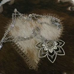 Silvertone Lotus Mandela Necklace 