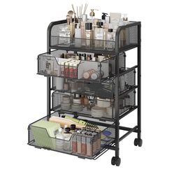 (303030-12) Makeup Cart Organizer with 4 Drawers, Vanity Storage Organizer, Large Floor Skincare Organizers Cosmetics Display Cases for Skin Care Perf