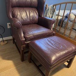 Leather  Arm Chair With Ottoman 