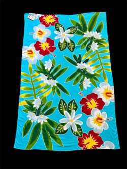 NWT Tiare Tahiti Pareo Sarong Hand Painted Swim Cover up + Wooden Tie Holder and Guide