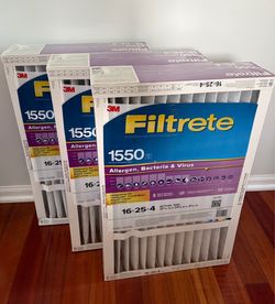 Filtrete 16x25x4 Air Filter MERV 12, MPR 1550 Certified Asthma & Allergy filters   Set of 3…all are new!