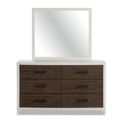 Fusion White Brown 6 drawer Dresser & Mirror