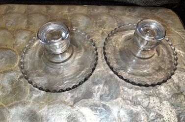Clear Glass Candlestick Holders Set of 2
