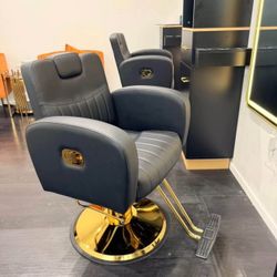 Luxury Salon / Barber Chair – Black & Gold