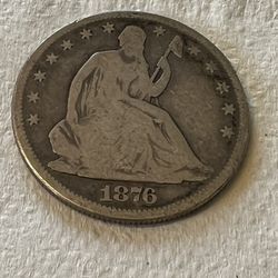 1876- CC Liberty Seated Silver Half Dollar 