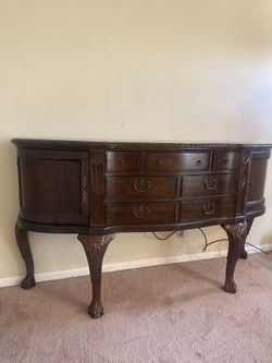 Vintage Solid Wood Buffet / Sideboard Cabinet – 72” – Queen Anne Style