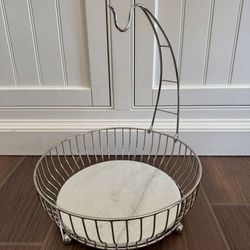 New Crate & Barrel Cora Stainless Steel and Marble Fruit Basket with Banana Hanger
