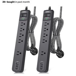 2 Pack Power Strip Surge Protector - 5 Widely Spaced Outlets 3 USB Charging Ports