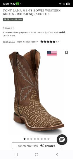 TONY LAMA'S Men's Bowie Western Boots- Square Toe