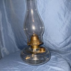 Large Oil Lamp Antique 1800s Vintage Made In America Glass Light Brass Wick