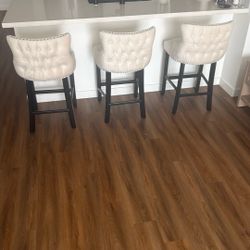 4 Kitchen Stools Cream Velvet Color With Dark Brown/black Wood Hardware