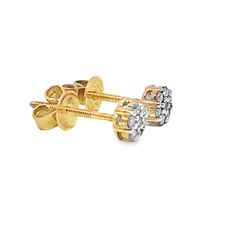 10k Yellow Gold Diamond Earrings with Round Cut Diamond Cluster 0.20 ctw