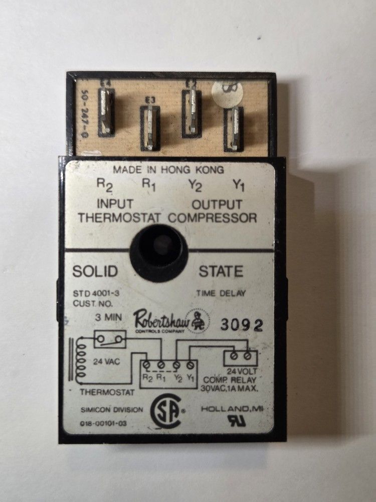 Robertshaw STD-4011-3 , 3 Min. Time Delay Relay , 24VAC Module