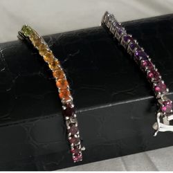 NEW Gorgeous 925 Sterling Silver Genuine Multicolor Stones 7/8” Bracelet SALE. $120  🍀