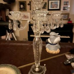 25”  x 16.5” Crystal Glass Candelabra. Absolutely Beautiful. Nice, Quality Piece.  Purchased From Horchow. 4 arms. Please See Pics And Full Descriptio