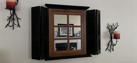Rustic decorative shutter style window pane with mirror