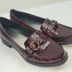 Anne Klein Womens 9.5 M Croc Print Burgundy Casual Loafers Slip On Shoes 