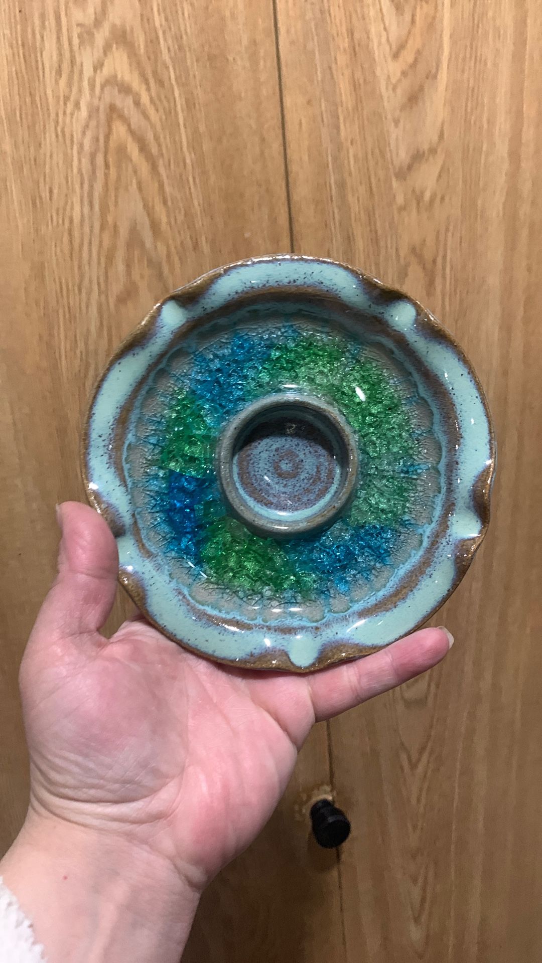 Studio Art Pottery Crackle Glass Votive Candle Holder- Made in USA