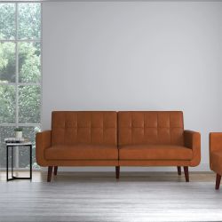 Better Homes & Gardens Nola Modern Futon, Camel Faux Leather
