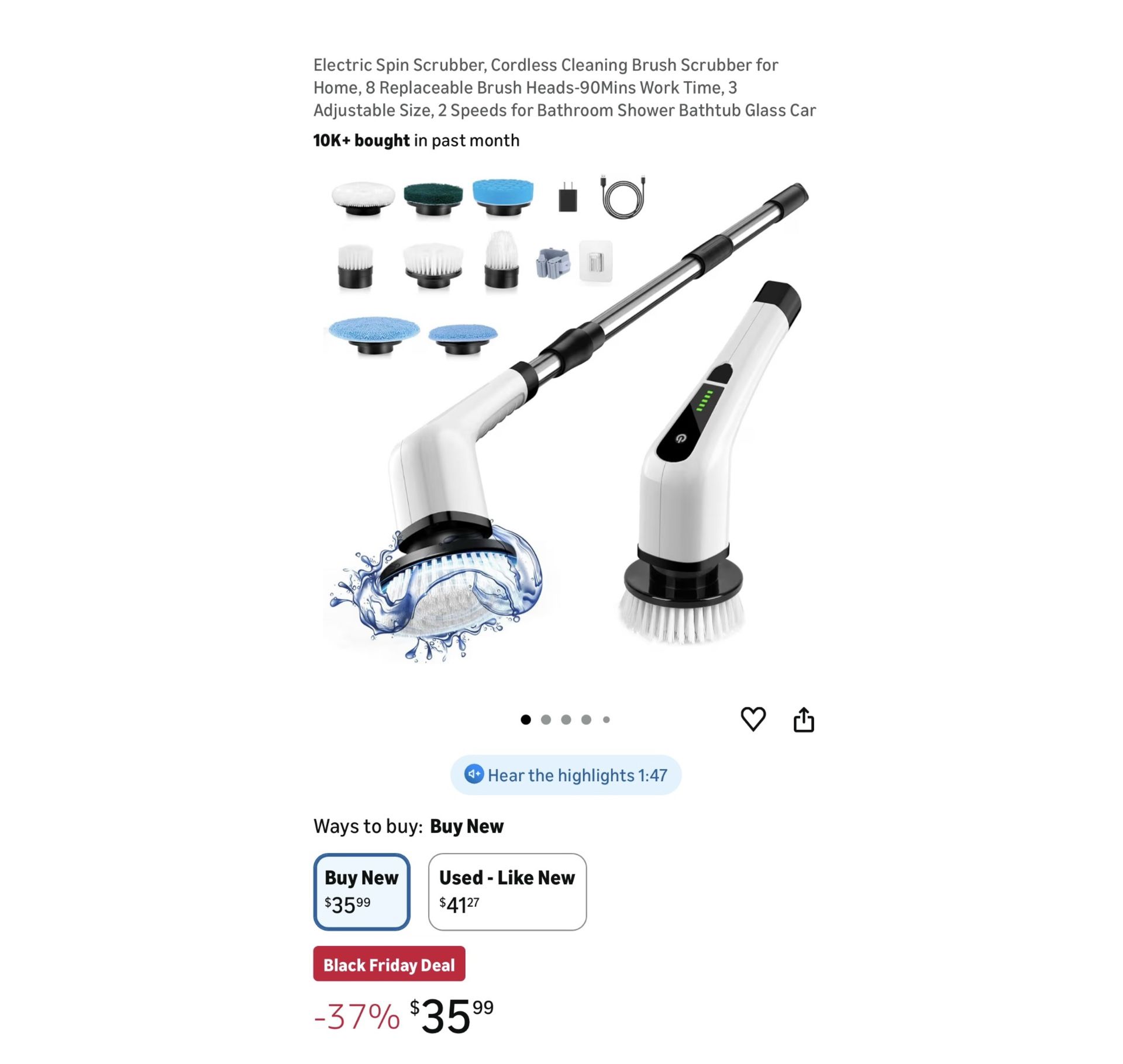 Brand new Electric Spin Scrubber, Cordless Cleaning Brush Scrubber for Home, 8 Replaceable Brush Heads-90Mins Work Time, 3 Adjustable Size, 2 Speeds f