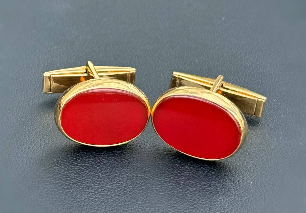 Jewelry Unique 14k solid yellow gold red agate beautiful cufflinks
