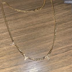 14k yellow gold custom made J.Y.I Diamond initial Cuban link chain necklace 