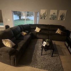 Soft Suede Grey Sectional Sofa Electric And Reclinable 