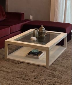 Vintage Cream parchment and Glass Coffee Table