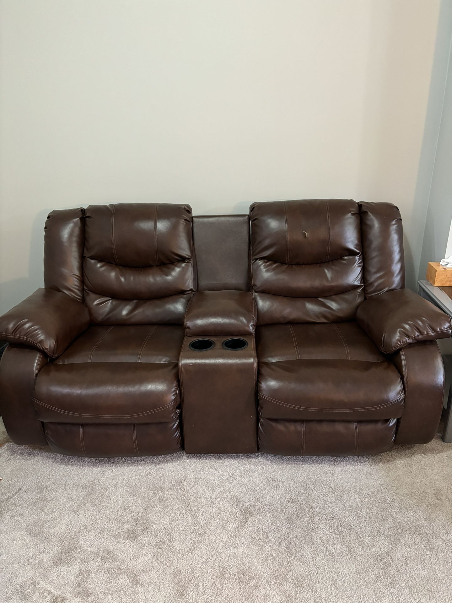 Two Seat, Reclining Faux Leather Couch 