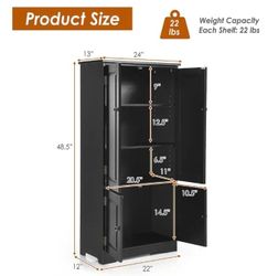3-Shelves Freestanding Cabinet Black 2-Doors Accent Floor Cabinet Storage Cabinet