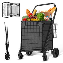 HABUTWAY GROCERY CART on Wheels For Groceries, Folding Shopping Cart With Liner 