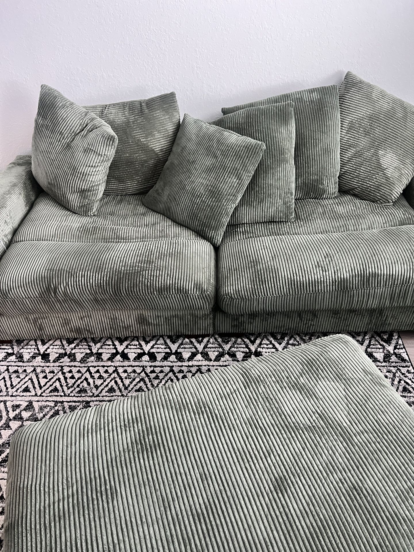 Boho Green Couch with Ottoman & Pillows