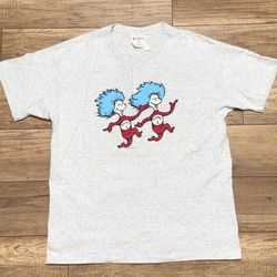 Vintage 1994 Dr Seuss Cartoon Thing 1 & 2 Heather Gray Graphic T Shirt Adult M