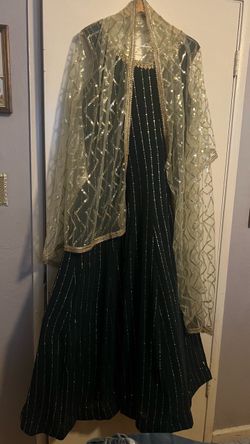 Dark Green Embellished Anarkali Gown with Dupatta