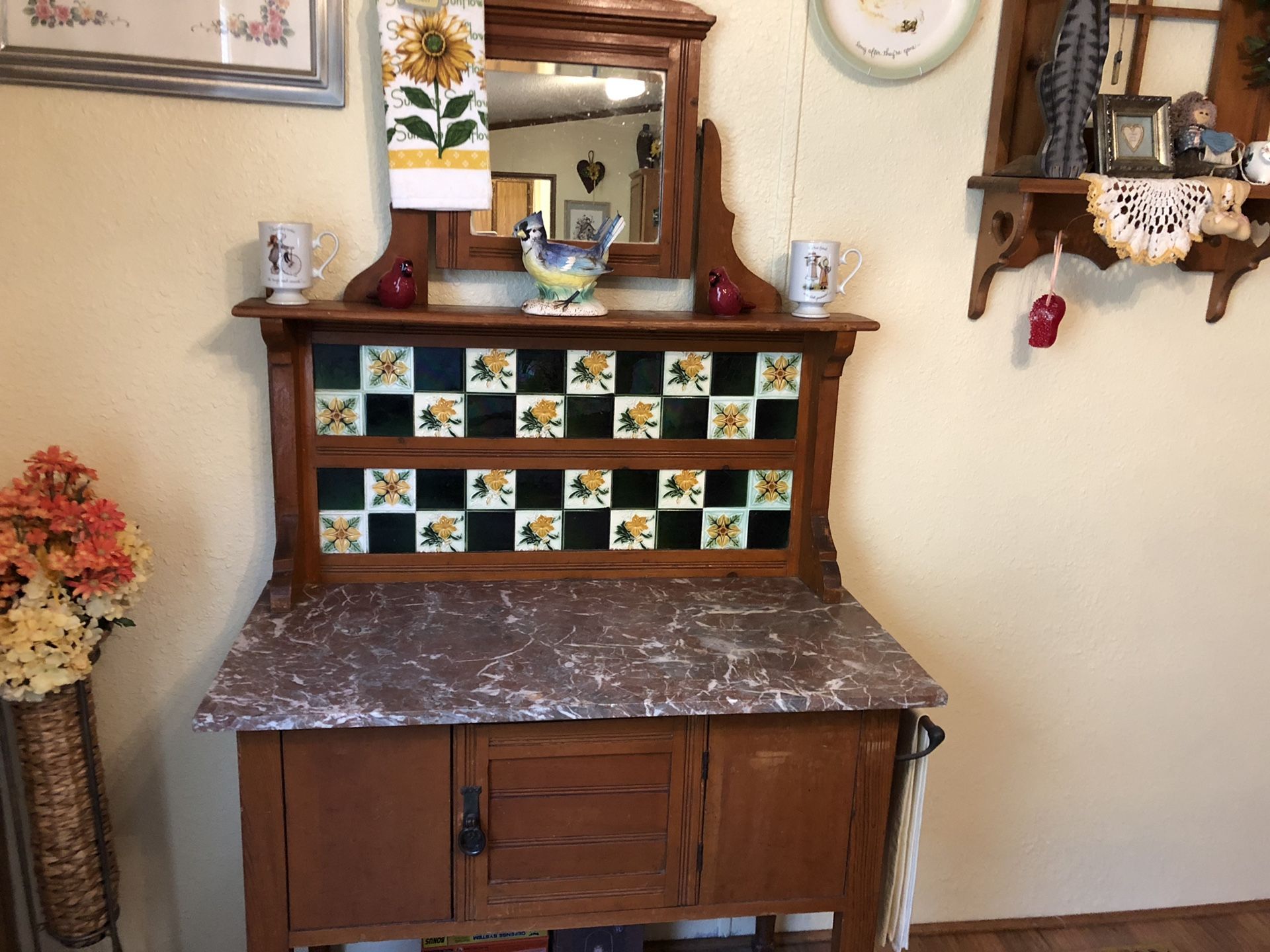 Antique farmhouse wash stand cabinet